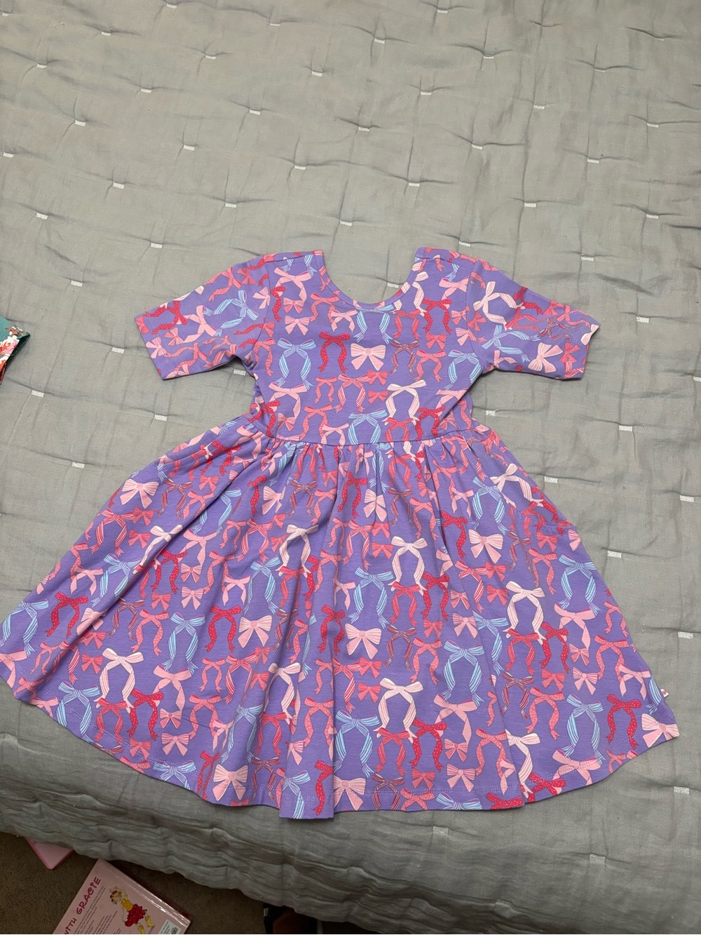 Ruffle Butts Girls' Purple Bow-Print Twirl Dress